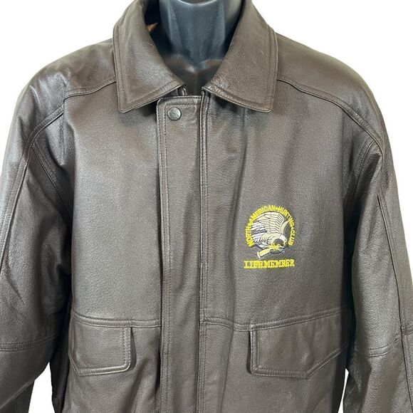 North American Hunting Club Life Members Brown Leather Bomber Jacket - Picture 2 of 13